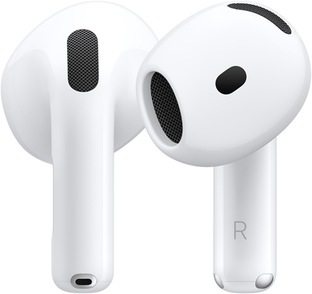 Partes frontal y trasera de los AirPods 5 que muestran su diseño