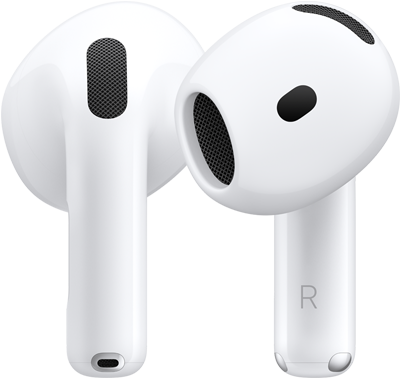 Partes frontal y trasera de los AirPods 5 que muestran su diseño
