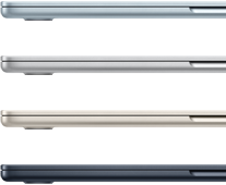 Parte exterior de cuatro portátiles MacBook Air en los cuatro acabados disponibles