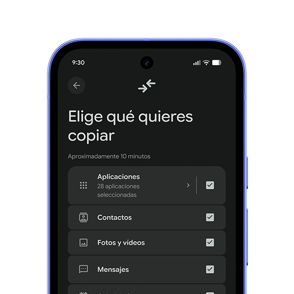 Imagen ampliada de la pantalla del Pixel que muestra los pasos que deben seguir los usuarios para copiar aplicaciones desde otro dispositivo.